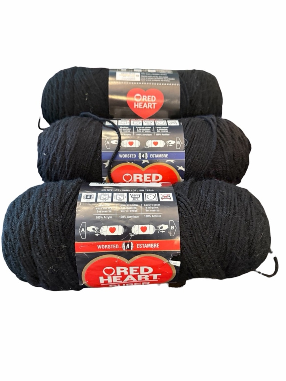 Lot Of 3 Red‎ Heart Super Saver Yarn BLACK Acrylic Classic NEW Knitting Crochet
